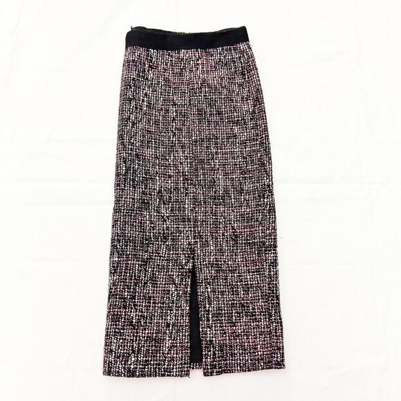 Rebecca Taylor Tweed Black/Pink Pencil Skirt Front Slit Back Zipper Size 10 MINT - Picture 7 of 7